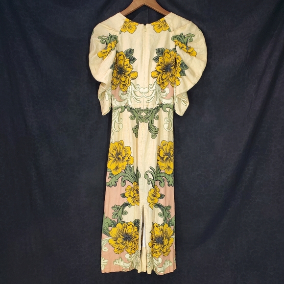 ✅ Farm Rio Linen Floral Arabesque Puff Sleeve Midi Dress – XSmall - Picture 12 of 16